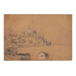 École italienne du XIXe siècle, lot de neuf dessins représentant des vues et des paysages