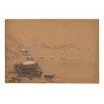 École italienne du XIXe siècle, lot de neuf dessins représentant des vues et des paysages