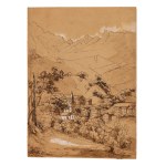 École italienne du XIXe siècle, lot de neuf dessins représentant des vues et des paysages