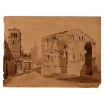 École italienne du XIXe siècle, lot de neuf dessins représentant des vues et des paysages
