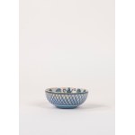 Ceramic bowl with floral and geometric motifs in shades of light blue, by Mariane Johnson for Royal Copenhagen, circa 1960