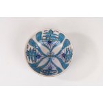 Ceramic bowl with floral and geometric motifs in shades of light blue, by Mariane Johnson for Royal Copenhagen, circa 1960