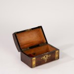 Wooden music box with brass and enamel finishes, England, late 19th–early 20th century