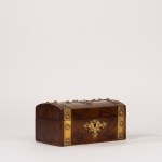 Wooden music box with brass and enamel finishes, England, late 19th–early 20th century