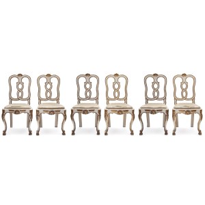 Six lacquered and gilded wooden chairs, Venice, 18th century