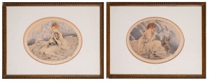 Louis Justin Laurent Icart, (Tolosa 1888 - Parigi 1950) Pair of lithographs with women and dogs