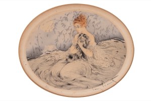 Louis Justin Laurent Icart, (Tolosa 1888 - Parigi 1950) Pair of lithographs with women and dogs