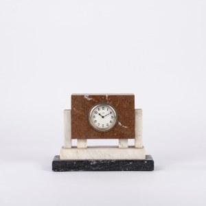 Black, red, and white marble clock, 1930s