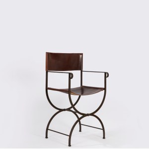 Curule chair made of wrought iron and leather