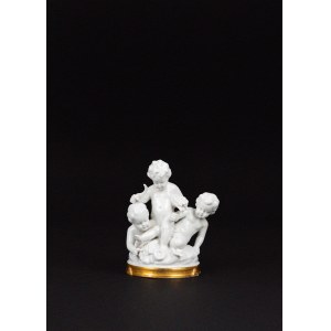 Sculptural group in white Capodimonte porcelain depicting cherubs harvesting wheat (Summer)