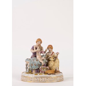 Polychrome porcelain sculptural group, Volkstedt, 20th century