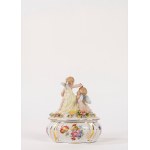 Polychrome porcelain candy dish with lid, Volkstedt, 20th century