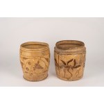 Two large, ancient glazed terracotta jars painted with floral motifs, Middle East, 19th century