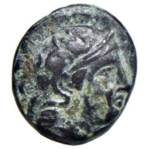 Greek coins - AEOLIS. Neonteichos - AE (2nd century B.C.) Helmeted head...