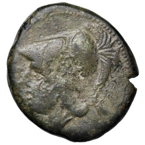 Römische Münzen der Republik – Anonyme Münzen – Litra (270–269 v. Chr.) Helmtragender Kopf des Min…
