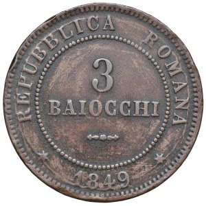 Monety papieskie – Republika Rzymska (1848–1849) 3 baiocchi 1849 – Nr...