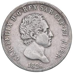 Pièces de Savoie - Charles-Félix (1821-1831) 5 lires 1826 G - Nomisma 5...