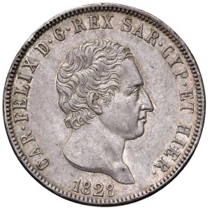 Pièces de Savoie - Charles-Félix (1821-1831) 5 lires 1828 G - Nomisma 5...