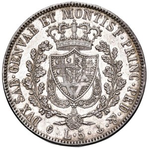 Pièces de Savoie - Charles-Félix (1821-1831) 5 lires 1828 G - Nomisma 5...
