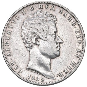 Savojské mince – Carlo Alberto (1831–1849) 5 lir 1839 T – Nomisma ...