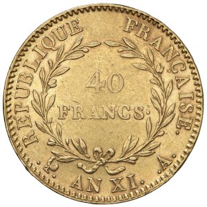 Pièces étrangères - FRANCE Consulat (1799-1804) 40 francs A. XI A -...