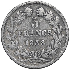Pièces étrangères - FRANCE Louis-Philippe (1830-1848) 5 francs 1838 -...