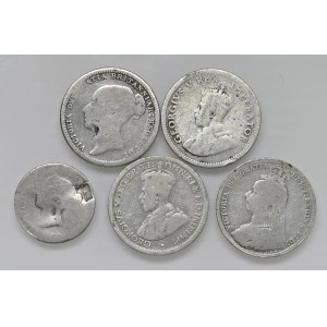 Pièces étrangères - ANGLETERRE Lot de cinq pièces en argent, comme indiqué sur la photo...
