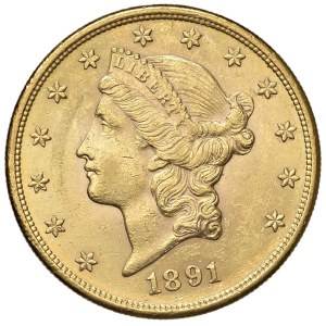 Foreign coins - USA $20, 1891 S - KM 74.3 AU (33.42 g) Marks...