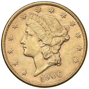 Zahraničné mince – USA 20 dolárov 1906 S – KM 74,3 AU (33,45 g) Graff...