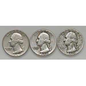 Foreign Coins - U.S. Quarter Dollars from 1940, 1944, and 1967 - Lot of...