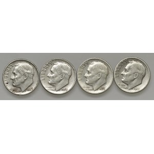Ausländische Münzen – US-Dime 1946, 1953 (2) und 1957 – AG-Set mit vier…