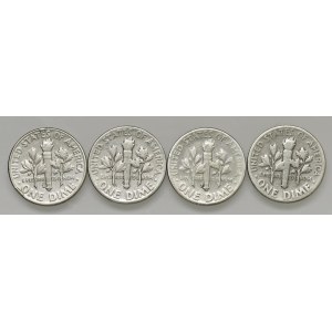 Ausländische Münzen – US-Dime 1946, 1953 (2) und 1957 – AG-Set mit vier…
