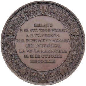 Cities medals - MILANO. Medaglia 1870 A ricordo del Plebiscito Rom...