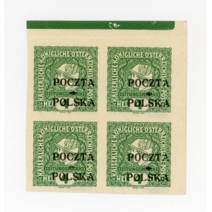 Krakow issue, 1919. Uncanceled block of four 4 h stamps. Guarantee and description (125)