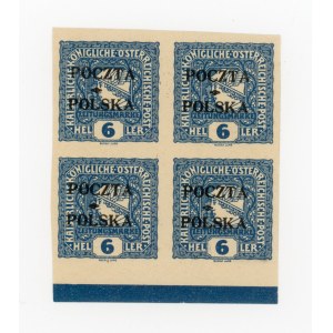 Krakow issue, 1919. Uncancelled block of four 6-h stamps. Guarantee and description (126)