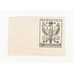 Poczta miejska Warszawa 1916. Litograficzna próba znaczka za 10 gr. Gwarancja (162)