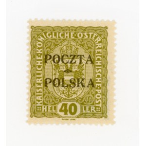 Krakow edition, 1919. Uncanceled 40 h. stamp with an overprint (Type I). Guarantee and description (164)