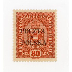 Krakow edition, 1919. Uncanceled 80 h. stamp with an overprint (Type I). Guarantee (173)