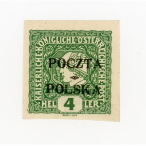 Krakovské vydání, 1919. Neodpečetěná známka v hodnotě 4 h. s přetiskem typu II E. Záruka a popis (175)