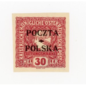 Krakow edition, 1919. Uncanceled 30 h. stamp with an overprint in form II C. Guarantee and description (176)