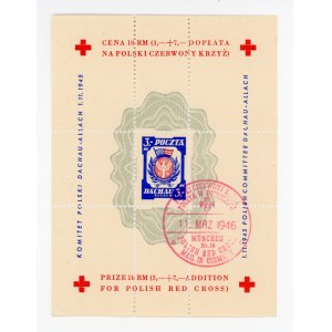 Dachau-Allach, Orzeł polski, 1945. Kasowany blok z dopłatą na PCK 3+7 zł (203)