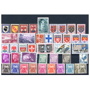 France, set of 41 unused stamps without backing paper (352)
