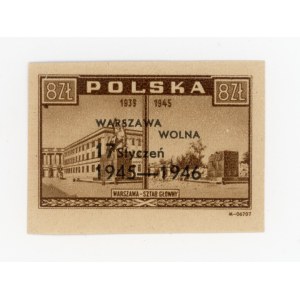 Válečné škody ve Varšavě – „Varšava obviňuje“, 1945/1946. Neodrazovaná známka v hodnotě 8 zł – chyba B1 (374)