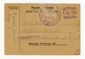 Powstanie Warszawskie 1944 - Poczta Harcerska, karta pocztowa ze stemplem cenzury 11. Gwarancja (471)