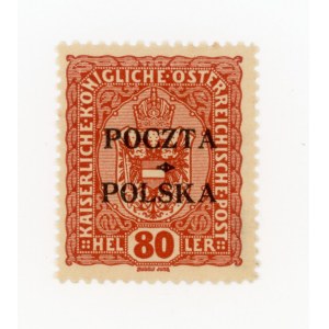 Krakow edition, 1919. Uncanceled 80 h. stamp with an overprint (Type I). Guarantee and description (514)