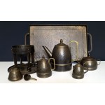 Art Deco - Hand-hammered copper coffee set with a coffee warmer - 1930s