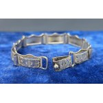 Art Deco - Silver link bracelet with hand-engraved floral design - 1930s