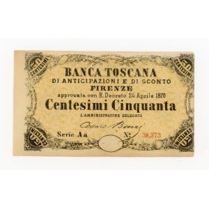 Italy, Banca Toscana, 50 centesimi, 1870 (201)