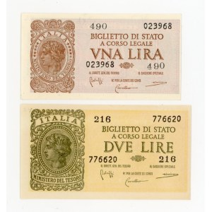 Itálie, sada 1 a 2 liry z roku 1939. Celkem 2 ks. (214)