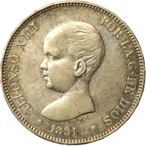 Španielsko, Alfons XIII., 5 peset, 1891 (587)